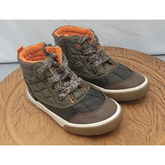 Cat & Jack Boys Boots Size 9 Orange Brown Side Zip Faux Leather - Picture 2 of 13